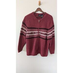Vtg Sonoma Womens Zip Cardigan Sweater 2X Fair Isle Silk Wool Angora Cabin Cozy